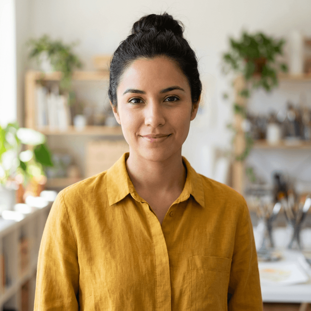 Woman standing in an office with folders
